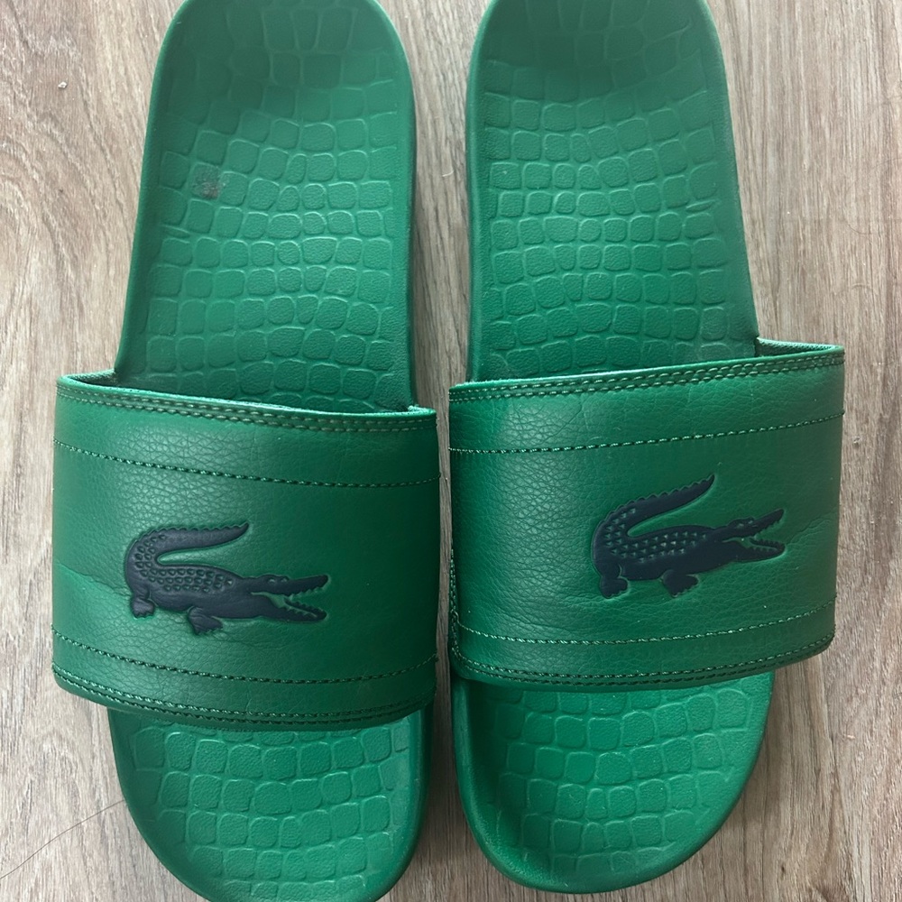 Green Lacoste Slides